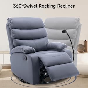 30.2 in. Dark Grey Tech Faux Leather Swivel Rocker Recliner Chair, Manual Standard Recliner