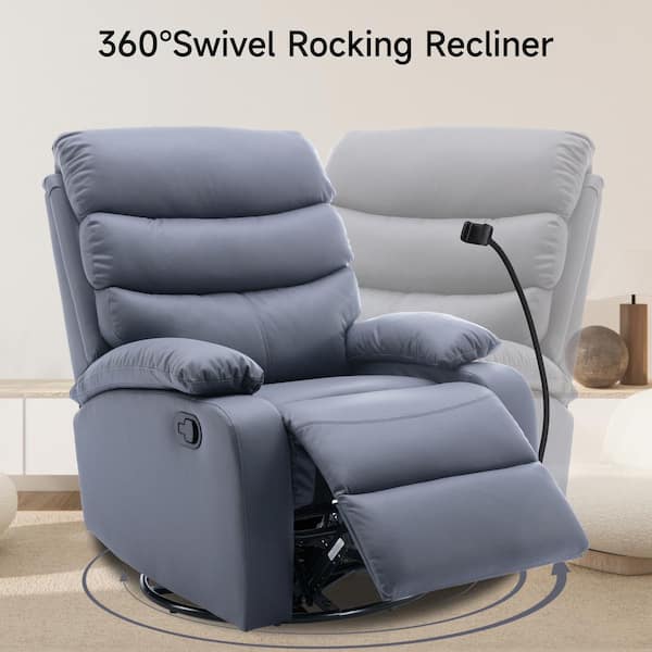 30.2 in. Dark Grey Tech Faux Leather Swivel Rocker Recliner Chair Manual Standard Recliner