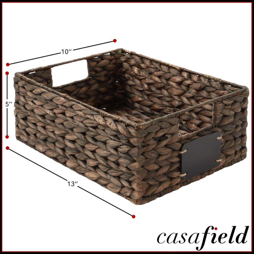 Espresso Water Hyacinth Woven Storage Baskets with Chalkboard Labels, Set of 4