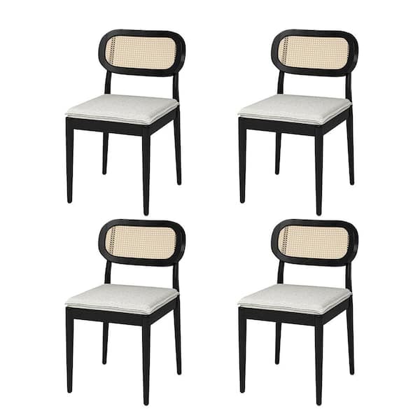JAYDEN CREATION Laurente Black Modern Rattan Dining Chair with Removable Cushion (Set of 4)