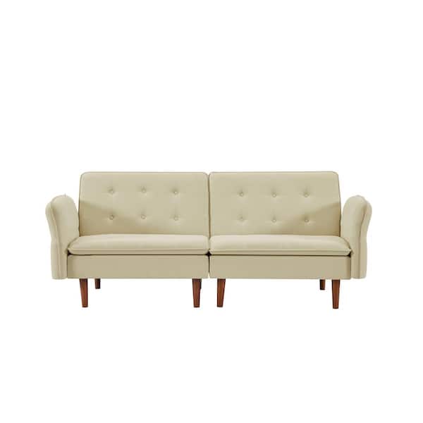 Donason 66.93 in. W Beige Square Arm Linen 2-Seat Straight Reclining Sofa