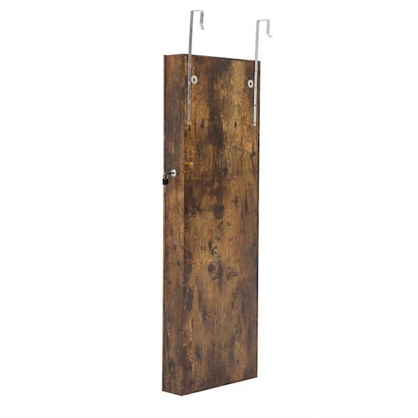 Unbranded Fashion Antique Gray Wall Mounted Jewelry Armoire with Full Length Mirror and Light (43.3 in. x 14.2 in. x 3.9 in.)