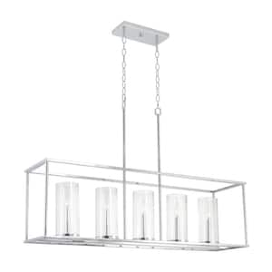 Keller 60-Watt 5-Light Chrome Modern Island Pendant Light with Seeded Shade