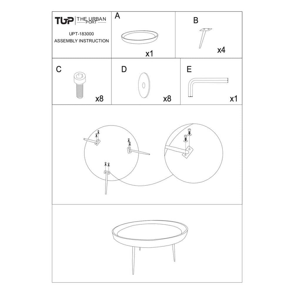 Round Mango Wood Coffee Table with Splayed Metal Legs, 30"