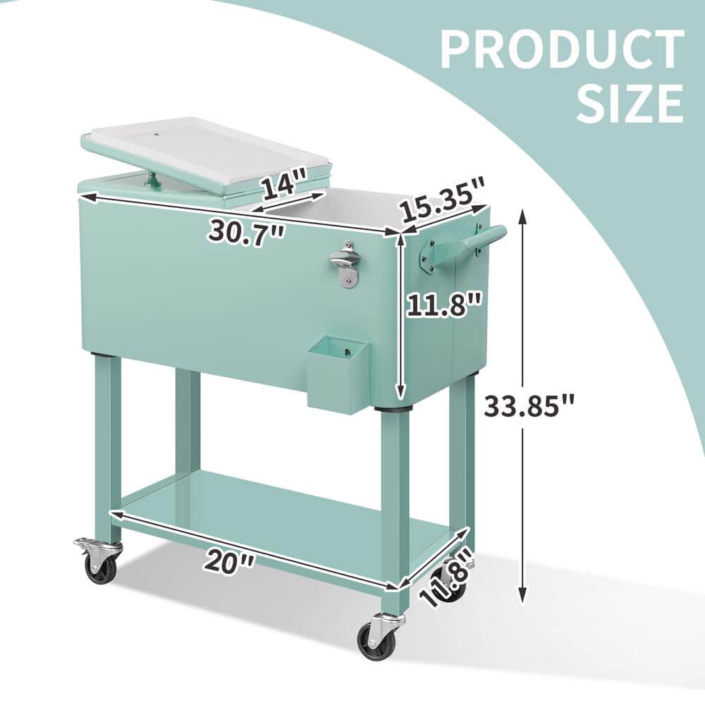 Mint Iron Wheeled Beverage Cooler Cart with Shelf