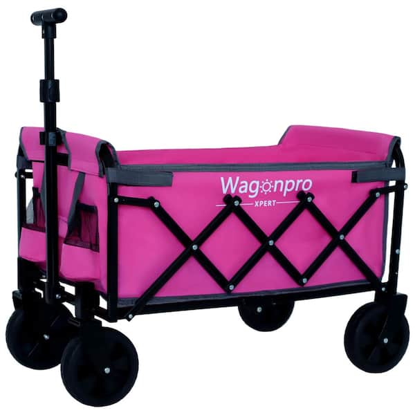 3.6 cu. ft. Expandable Dual-Layer Utility Wagon with 100% Extra Space, Metal Garden Cart for Camping, Fishing, Pink