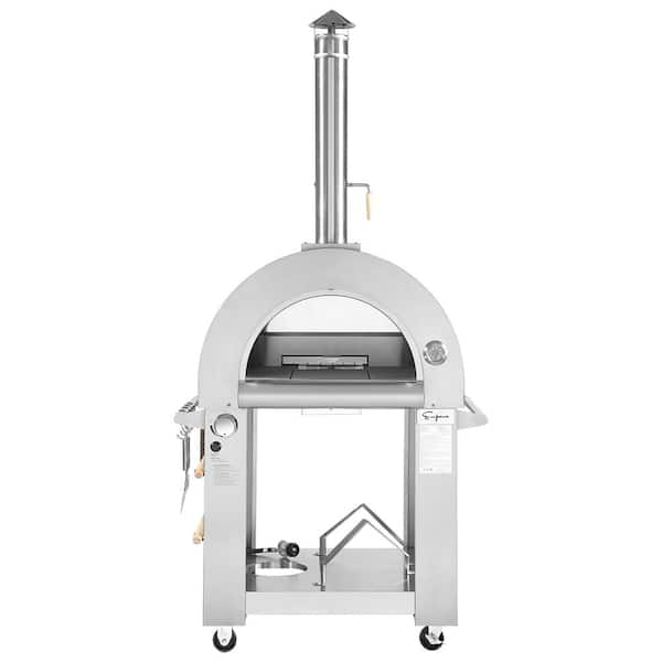 Backyard Pro 31 3/4 Stainless Steel Hybrid Wood / Liquid Propane Outdoor  Countertop Pizza Oven