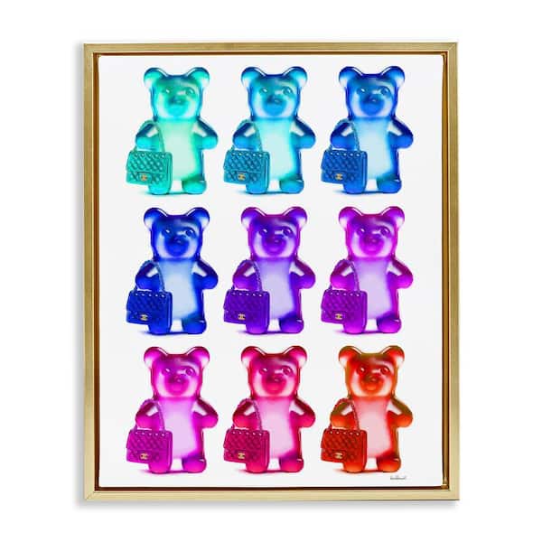 Stupell Industries Bright Hued Bears & Bags by Amanda Greenwood Gold Floater Frame Abstract Graphic Art Print 21 in. x 17 in.