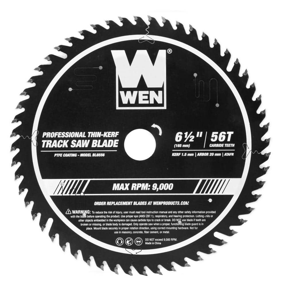 WEN 6.5 in. 56-Tooth Carbide-Tipped Thin-Kerf Professional ATAFR Track Saw  Blade with PTFE Coating BL6556 The Home Depot