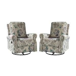 Orlando Traditonal Manual Livingroom Glider Rocker Nursery Recliner with Swivel Base and Nailhead Trim Set of 2 -Teal