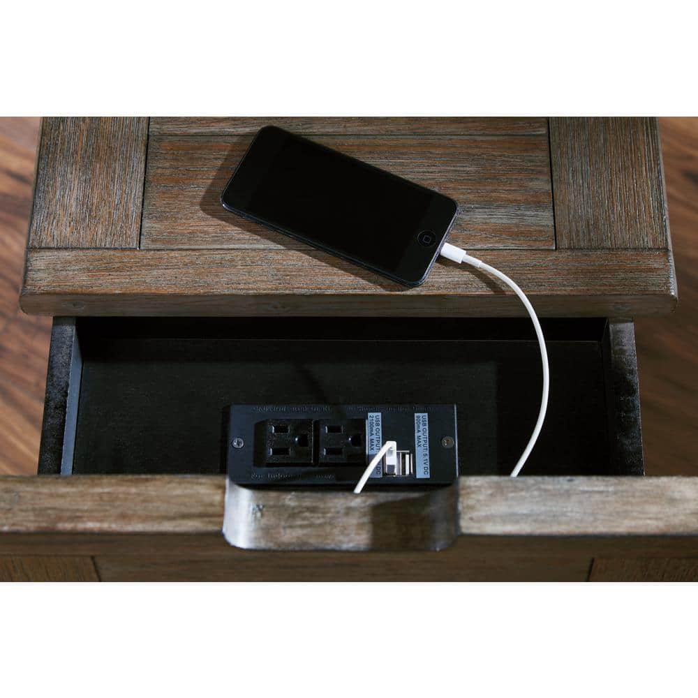 Black and Brown Rectangular Wood Chairside Table with Storage