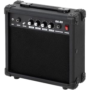 Electric Guitar Amplifier  6.5 in. Speaker, Headphone Jack, Aux Input Jack, Bass, Volume, Treble and Gain Controls Black