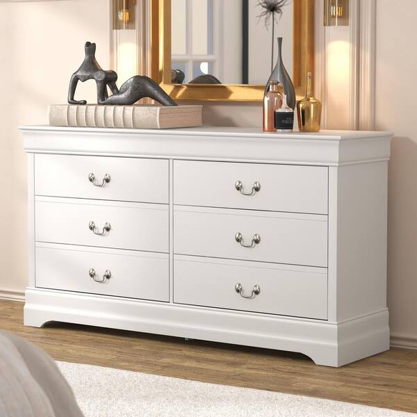 GALANO Louis Philippe 2-Drawer White Nightstand Sidetable Ultra