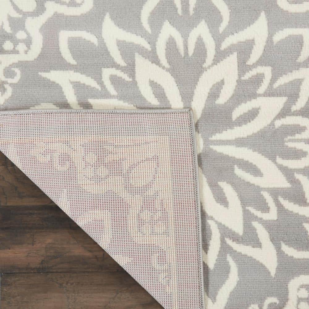 Ivory and Grey Floral Synthetic 7' x 10' Area Rug