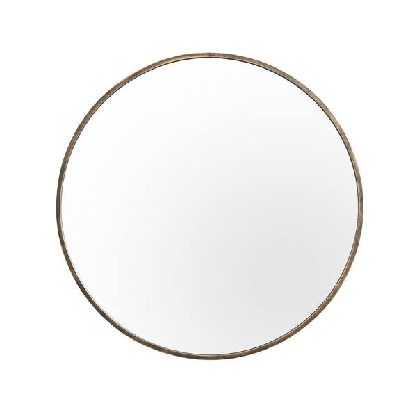 Welwick Designs 32 in W. Medium Round Antique Bronze Antiqued Modern Mirror