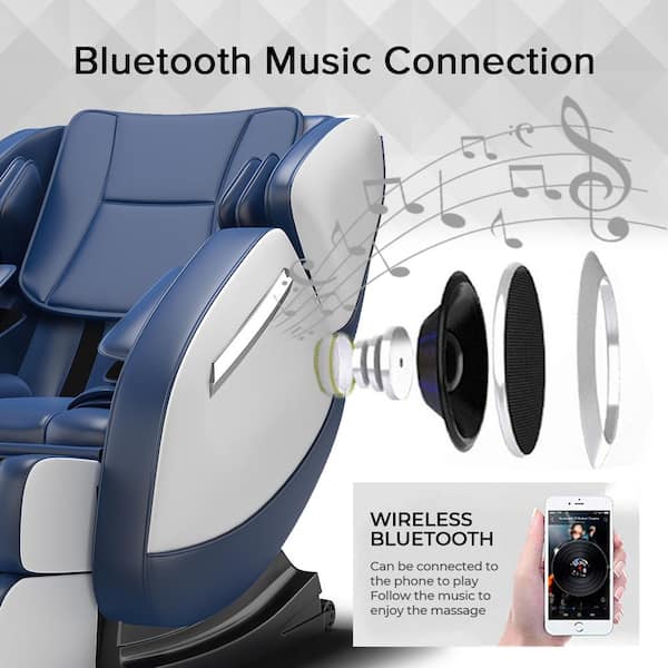 Favor Blue Recliner with Zero Gravity, Full Body Air Pressure, Bluetooth, Heat and Foot Roller Massage Chair
