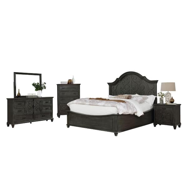 Best Quality Furniture Panel 5-Piece Rustic Grey California King Bedroom Set with Chest