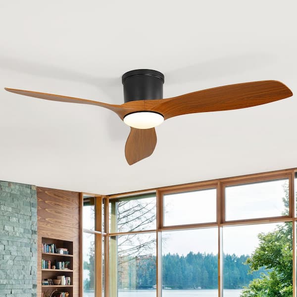 Sofucor 52 in. Indoor/Outdoor Modern Black Smart Ceiling Fan with Integrated LED Light Kits, 6 Speed Remote and APP Control