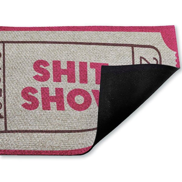 Sh*t Show Ticket Stub Pink 18 in. x 30 in. Polyester Non-Slip Outdoor Door Mat