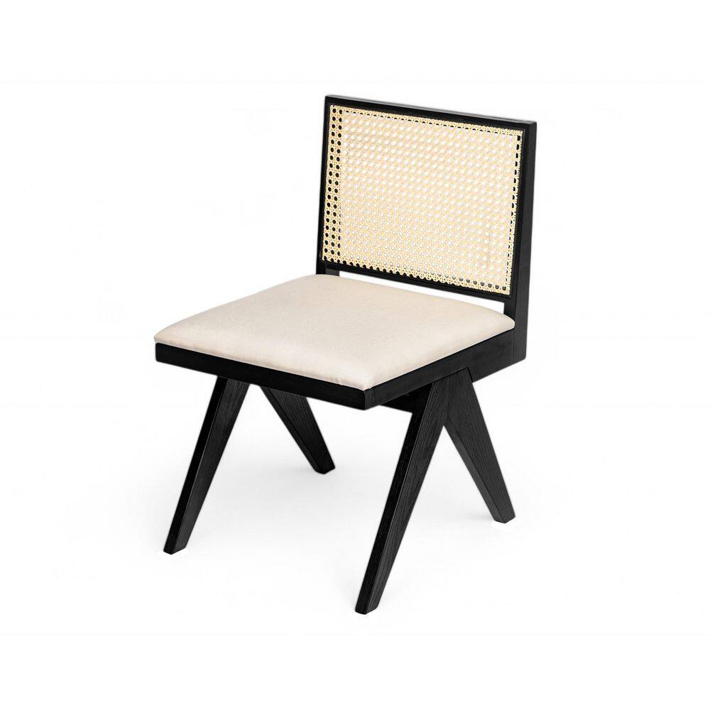 Black Solid Wood and Cane Upholstered Side Chair Set