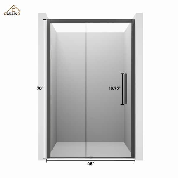 48 in. W x 76 in. H Sliding Framed Soft-closing Shower Door in Matte Black Finish with Tempered Clear Glass