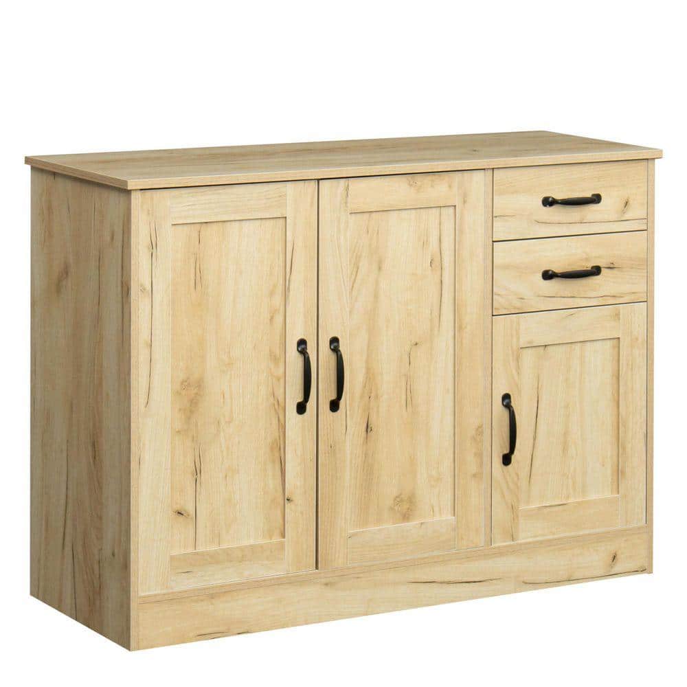 Oak Modern Wood Entryway Serving Storage Cabinet Buffet Sideboard with 2-Doors and 2-Drawers