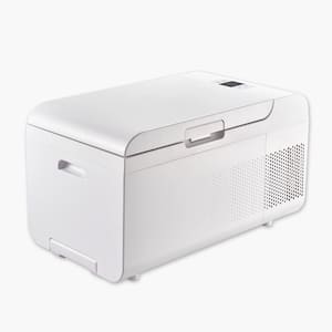 0.7 cu. ft. 110V Manual Defrost Portable Rolling Fridge-Freezer in White w/ Retractable Handle and Casters DC 12V / 24V
