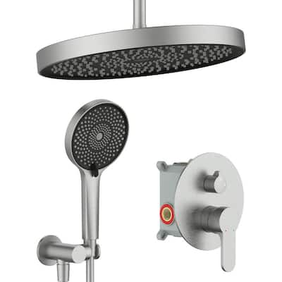Single-Handle 4-Spray 12 in. Pressure-boosting Round Celling Mount Shower Faucet in Brushed Nickel(Valve Included)
