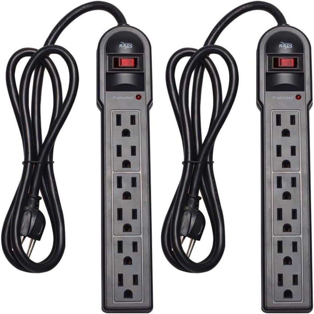 6-Outlet Power Strip Surge Protector with 900 Joules and 4 ft. Long Extension Cord, Black (2-Pack) -  Etokfoks, MLPH002LT309