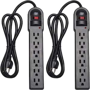 6-Outlet Power Strip Surge Protector with 900 Joules and 4 ft. Long Extension Cord, Black (2-Pack)