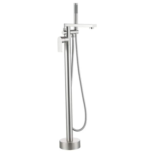 Single Handle Freestanding Tub Faucet with Hand Shower in Brushed Nickel