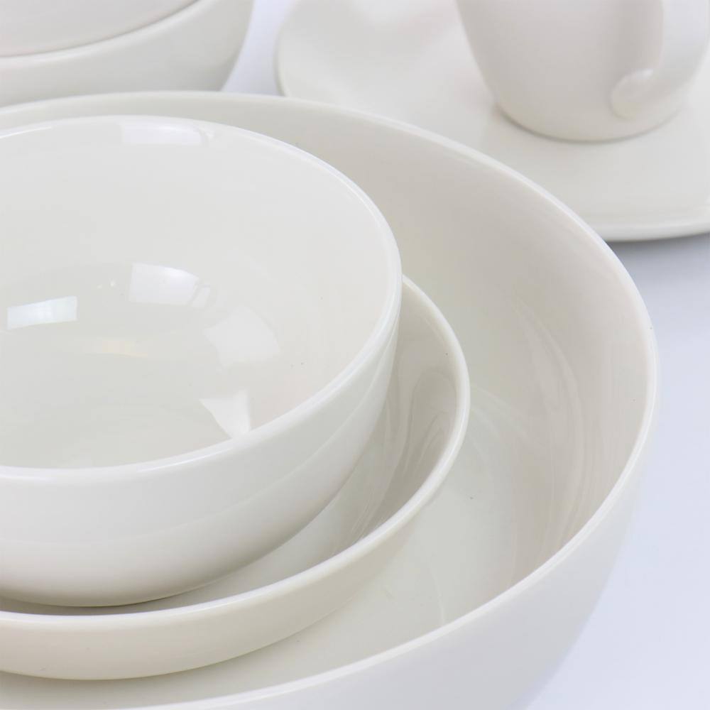 White Porcelain 32-Piece Dinnerware Set with Serving Bowls