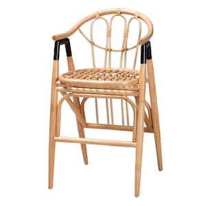 Cyntia 23.6 in. Natural and Black Rattan Counter Stool