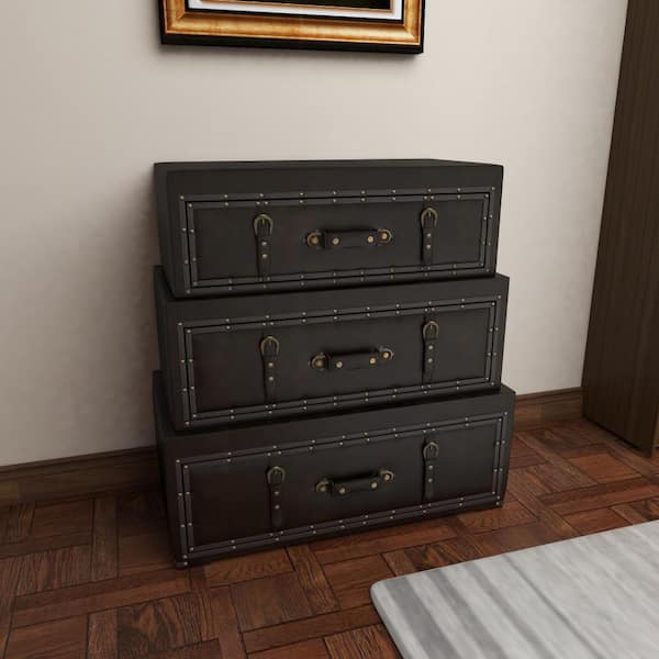 Litton Lane New Traditional Black, Leather Filing Cabinet Black