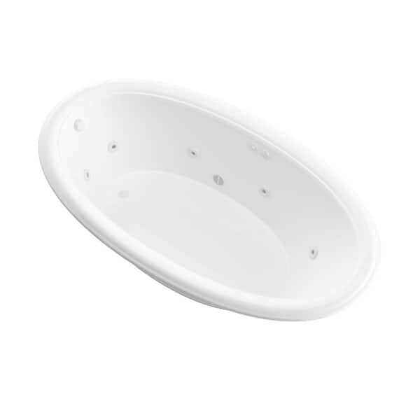 Universal Tubs Topaz Series 70 in. x 42 in. Oval Whirlpool Bathtub with Left Side Drain and V-Style Back Jets in Glossy Smooth White