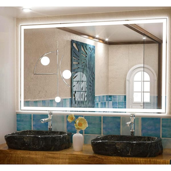 40 in. W x 24 in. H Rectangular Frameless Wall Mounted Bathroom Vanity Mirror in White Dimmable Smart Memory Anti-fog