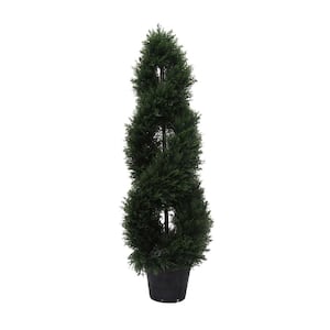 4 ft. Green Artificial Cedar Boxwood Double Spiral Topiary in Plastic Pot