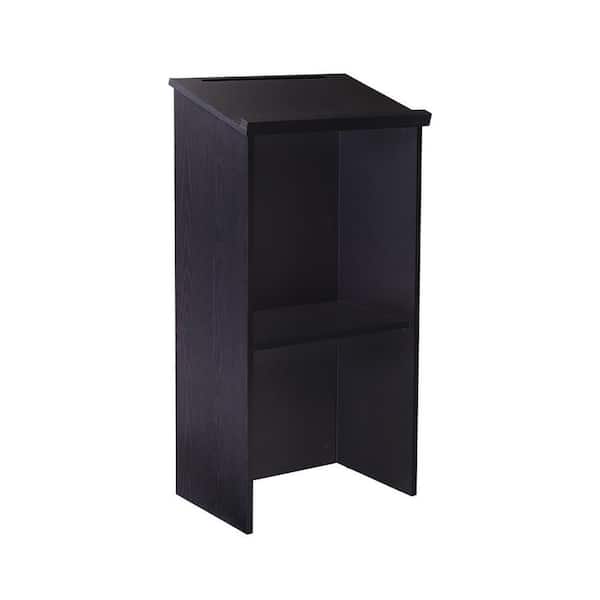 Black Wood Floor Lectern Podium Pulpit Speaker Presentation Stand with Storage Shelf