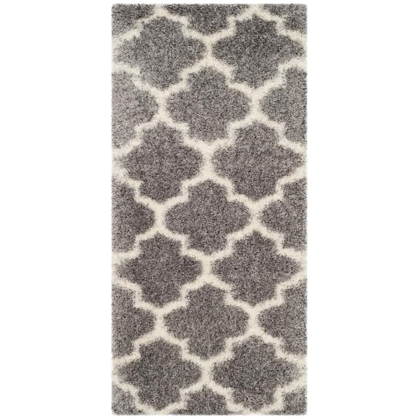Montreal Shag Gray/Ivory 2 ft. x 5 ft. Geometric Trellis Runner Rug