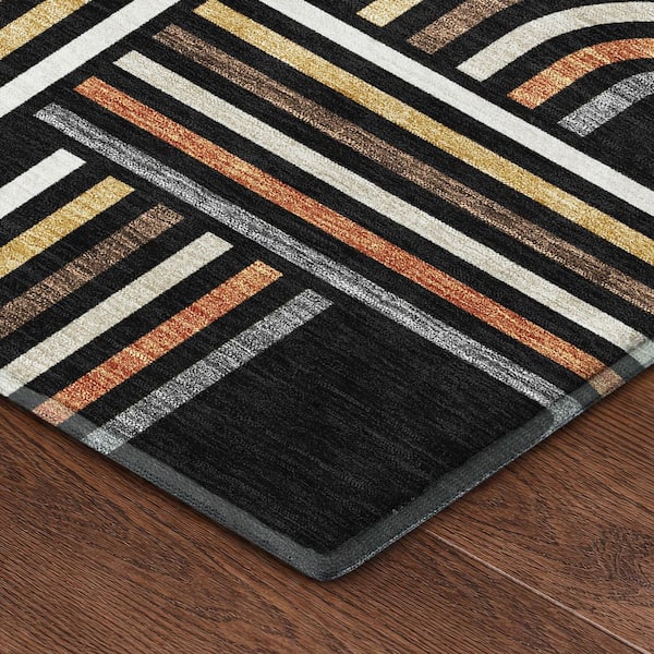 Mayfield Premium Machine Washable Abstract AMF2535 Black 9 ft. x 12 ft. Area Rug