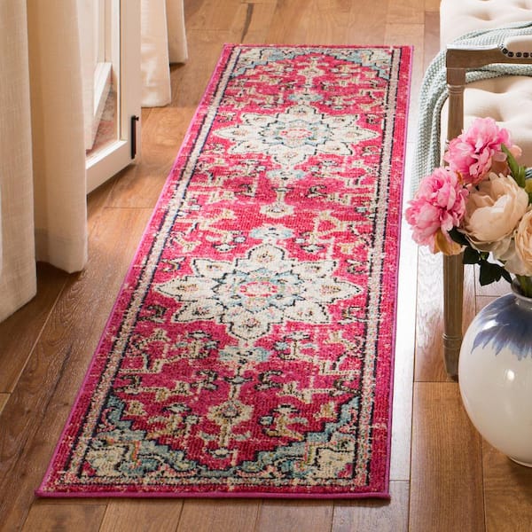 Madison 2 ft. x 10 ft. Fuchsia/Blue Distressed Border Runner Rug