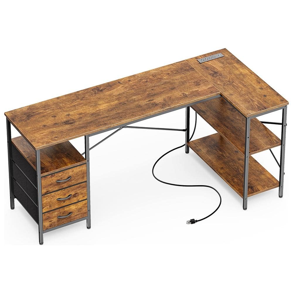 CITRUTAR CHEEP LLC 63 in. W Rustic Brown L Shaped Metal Computer Desk ...