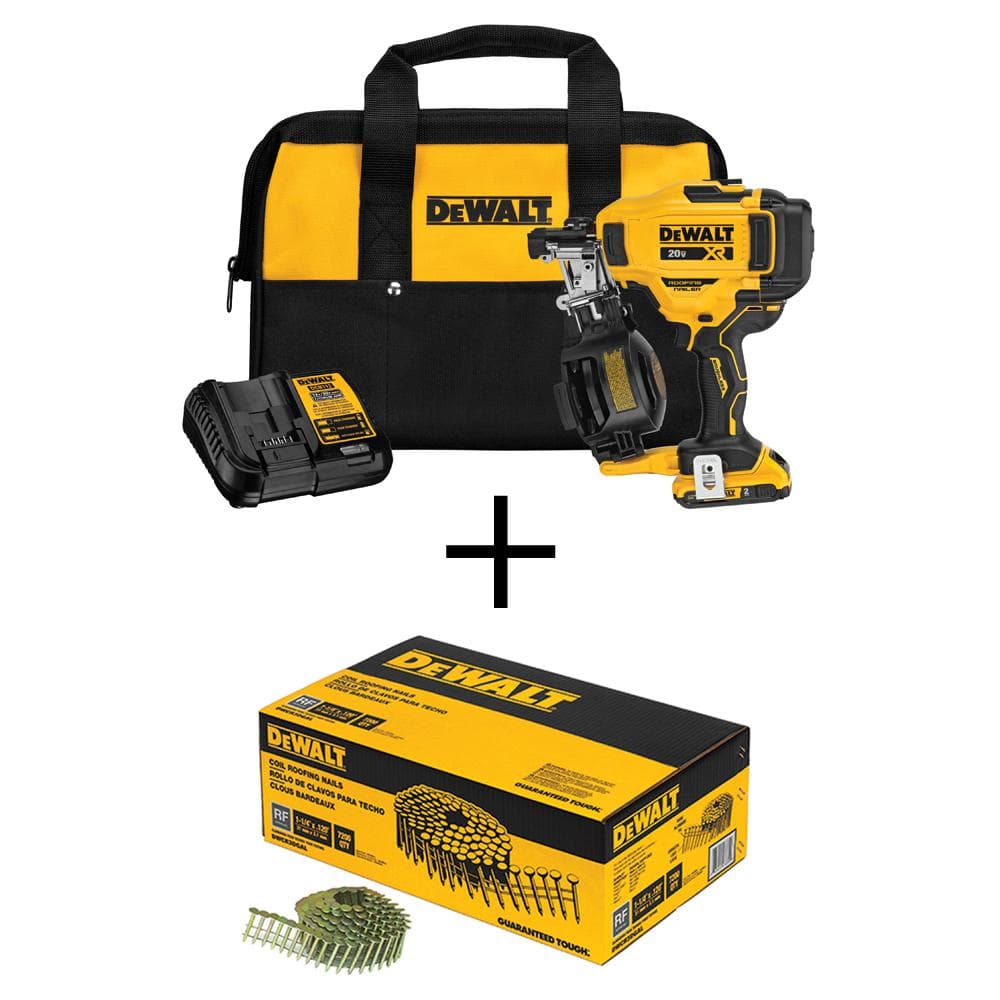 DEWALT 20V MAX Lithium-Ion 15-Degree Cordless Roofing Nailer Kit with 1-1/4 in. x 0.120-Gauge Coil Roofing Nails (7,200-Pack) -  DCN45RND1WCR3D