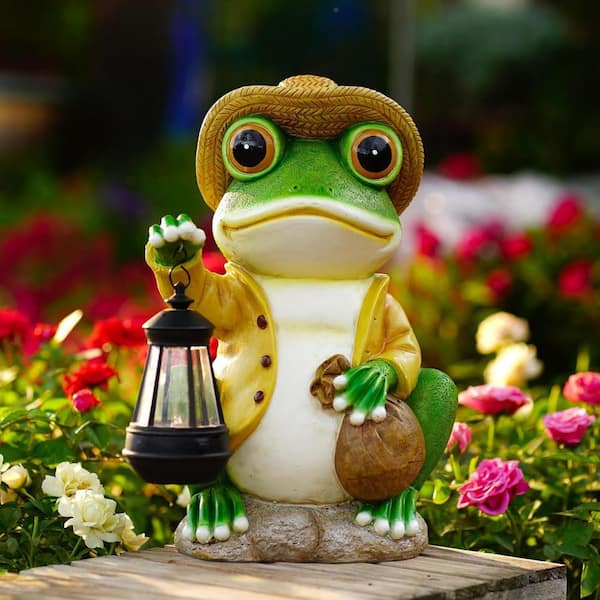 Large Frog Garden Statue, 13.3 in. Tall, Resin Frog Decor with
