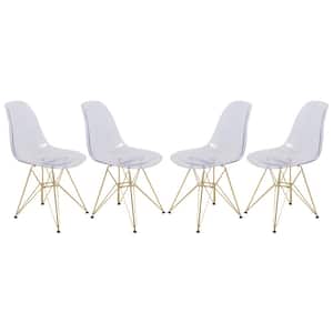 Cresco Modern Plastic Molded Dining Side Chair with Eiffel Gold Legs Clear (Set of 4)