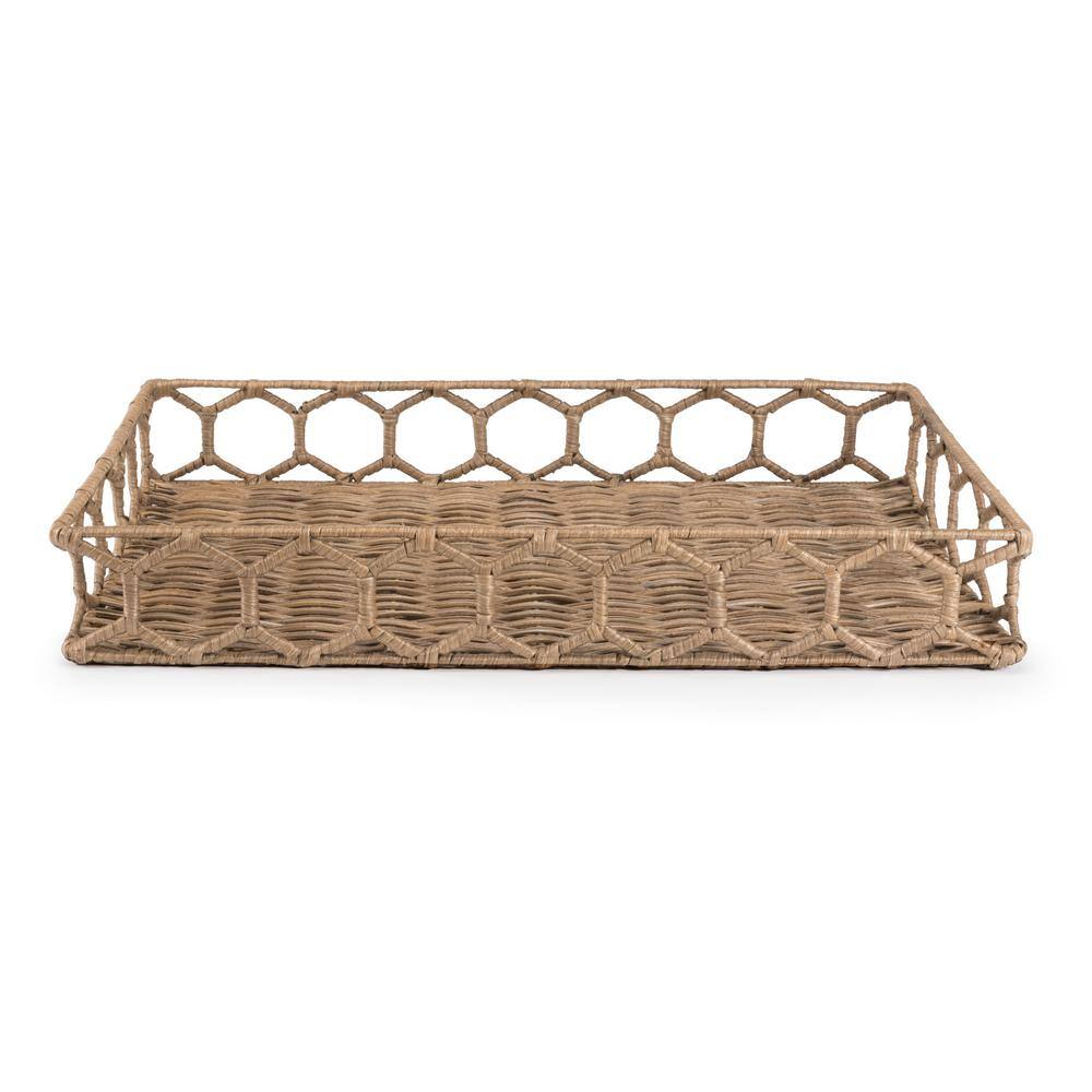 Natural Hand-Woven Rattan Rectangular Tray with Iron Frame