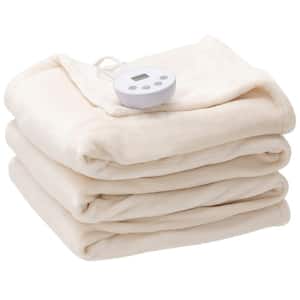 Beige Flannel 62 in. x 84 in. Heated Electric Throw Blanket with 10 Heating Levels