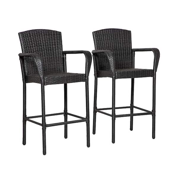 WESTIN OUTDOOR Capri Black Rattan Aluminum Patio Bar Stool (2-Pack)