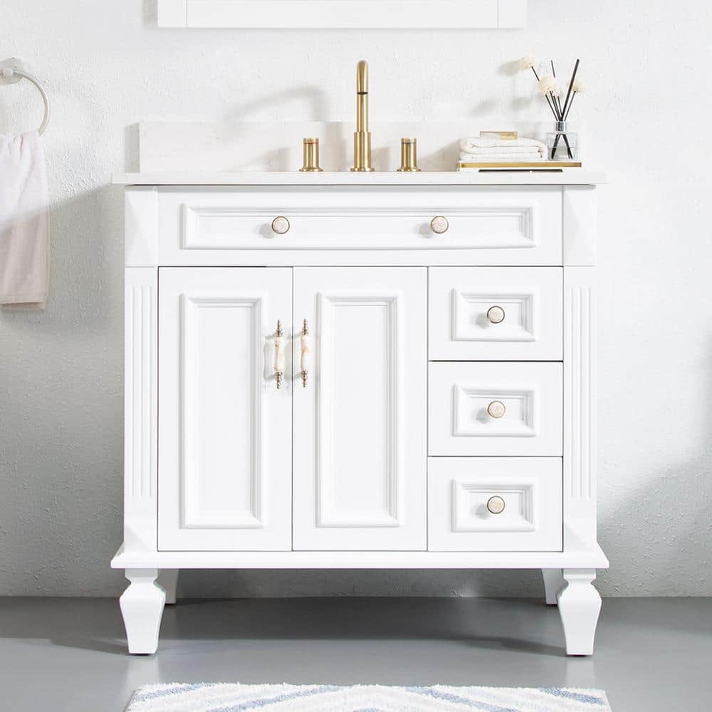 ANGELES HOME 36 in.W x 22 in.D x 35 in.H Solid Wood Bath Vanity in ...