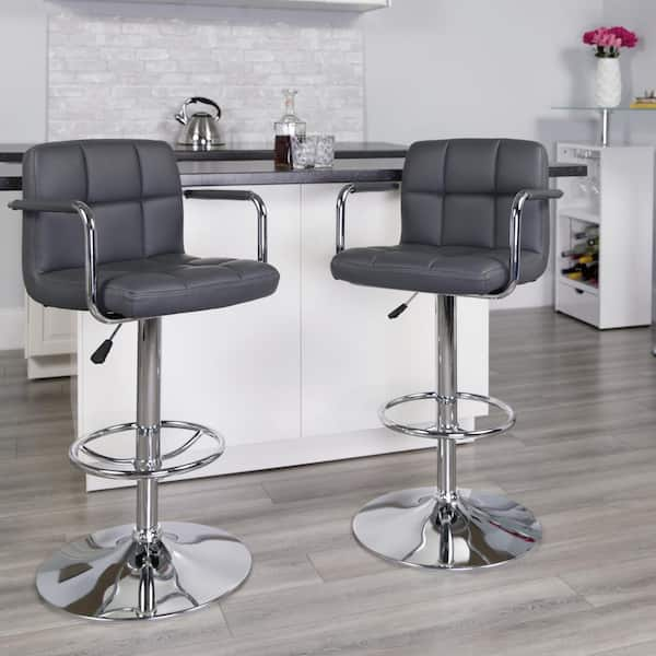 adjustable height gray cushioned bar stool